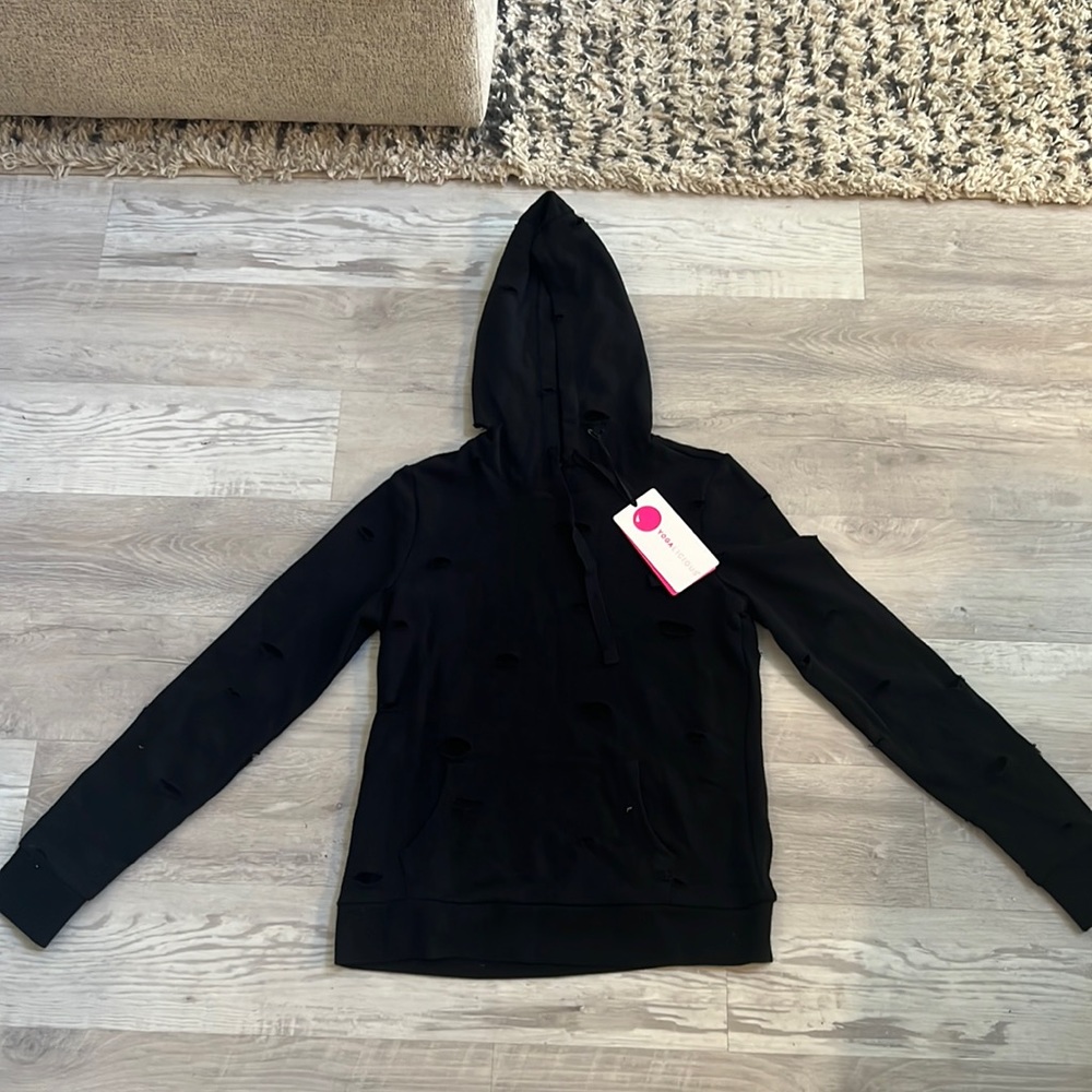 NWT Yogalicious Distressed Cutout Black Hoodie